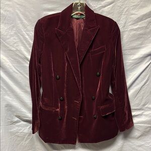 Lauren Ralph Lauren Red Velvet Blazer Elegant Tailoring